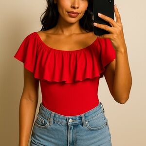 IvyRevel Red Off-Shoulder Bodysuit Size XS